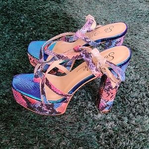 Blue irredescent heels